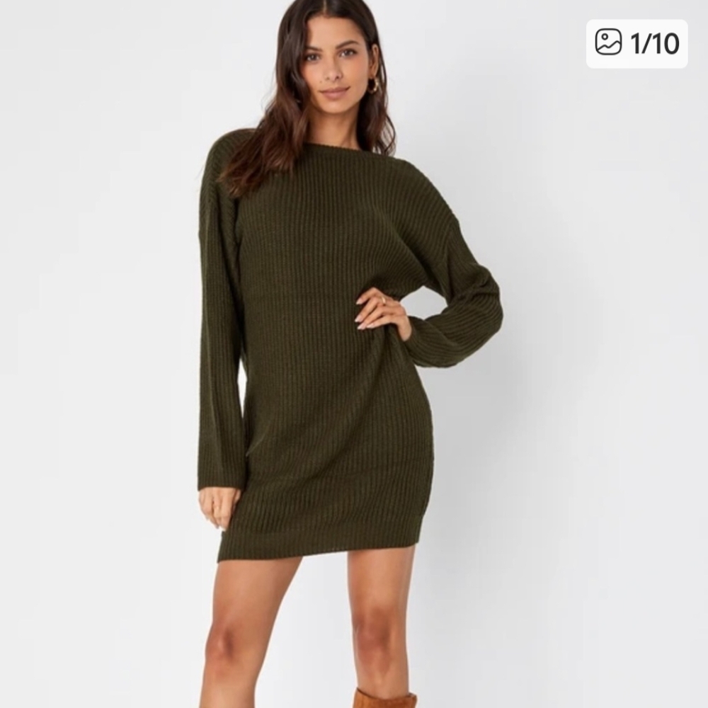 Lulus Small Bringing Sexy Back Olive Green Mini Dress